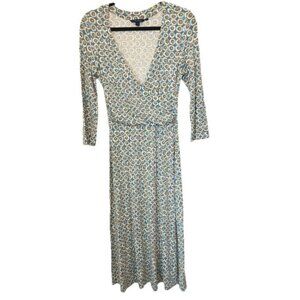 Boden Fixed Wrap Jersey Printed 3/4 Sleeves Midi Dress‎ Size UK 10R (US 6) Blue